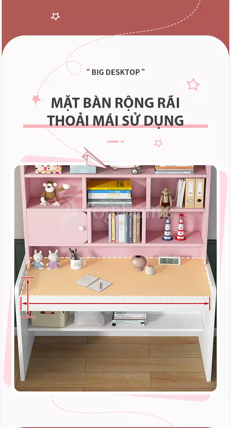 thiết kế mặt bàn rộng của bàn học sinh kd008