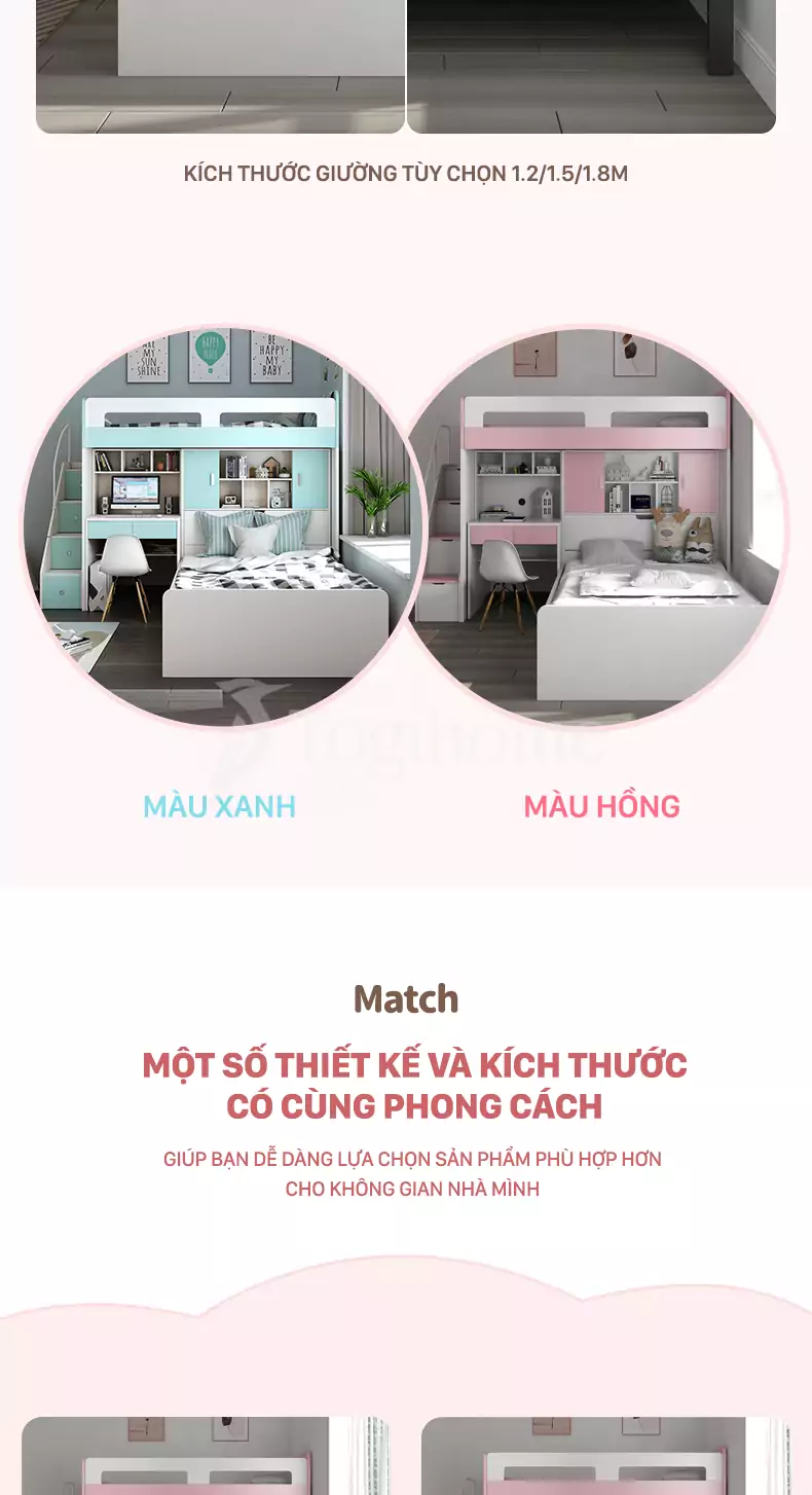 Màu sắc BỘ GIƯỜNG TẦNG TRẺ EM GTE017 thiết kế kết hợp tủ và bàn học phong cách Bắc Âu, đa năng