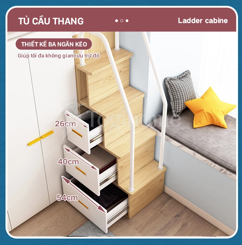 Bộ giường ngủ kết hợp tủ đồ và tủ cầu thang GTE019 siêu tiện lợi, đa năng, linh hoạt với tủ cầu thang 