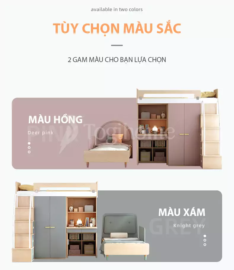 Màu sắc của Bộ giường tầng GN035 đa năng kết hợp tủ/bàn học kiểu dáng hiện đại, tối ưu không gian