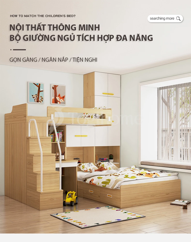 Giường ngủ phong cách hiện đại GN030 kết hợp với tủ quần áo/bàn học đa năng, nhiều kiểu dáng lựa chọn tối ưu không gian