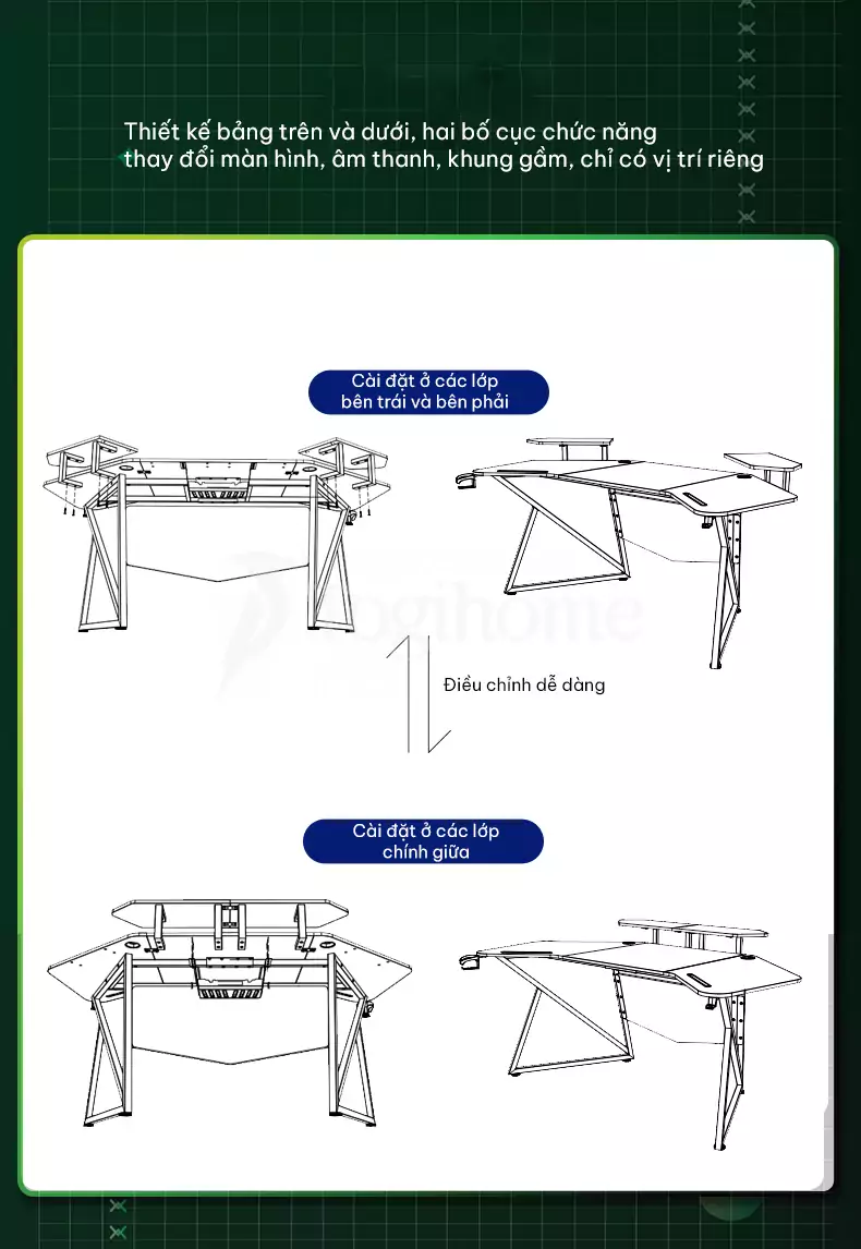 tùy chỉnh kệ mặt bàn dễ dàng ở bàn gaming ga053