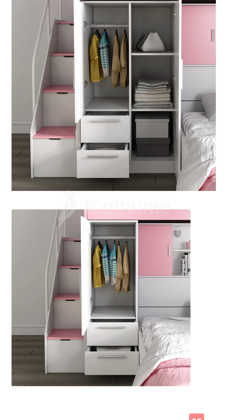 BỘ GIƯỜNG TẦNG TRẺ EM GTE017 thiết kế kết hợp tủ và bàn học phong cách Bắc Âu, đa năng với thiết kế tủ đồ nhiều ngăn lưu trữ