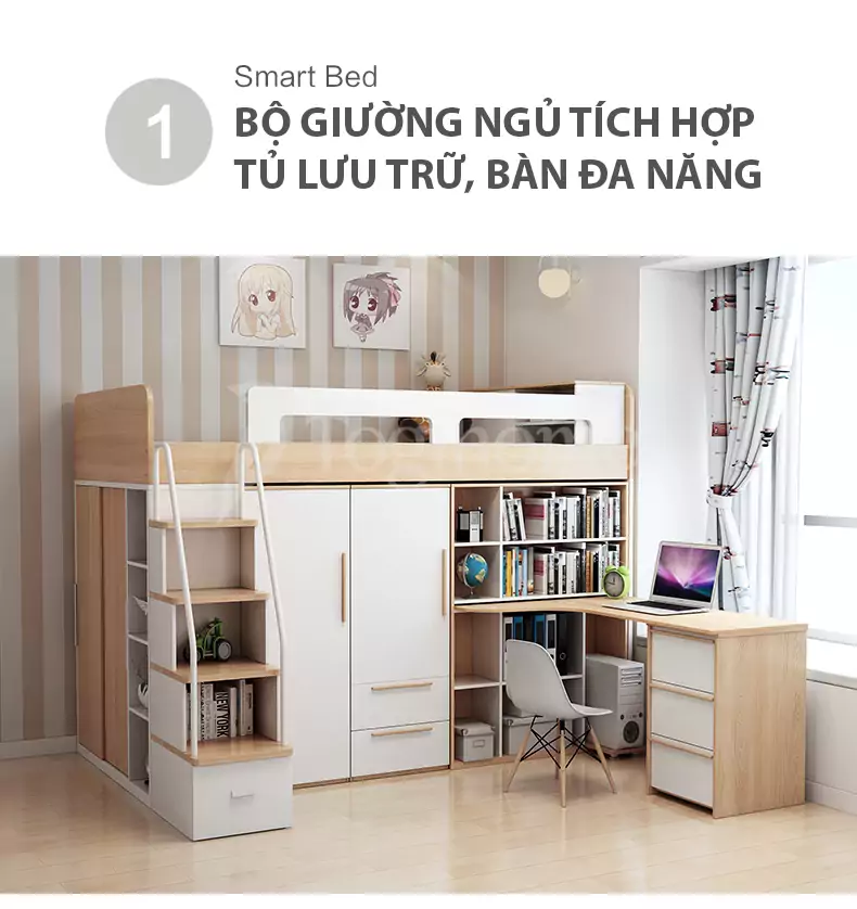 Bộ giường ngủ tích hợp đa năng GN005