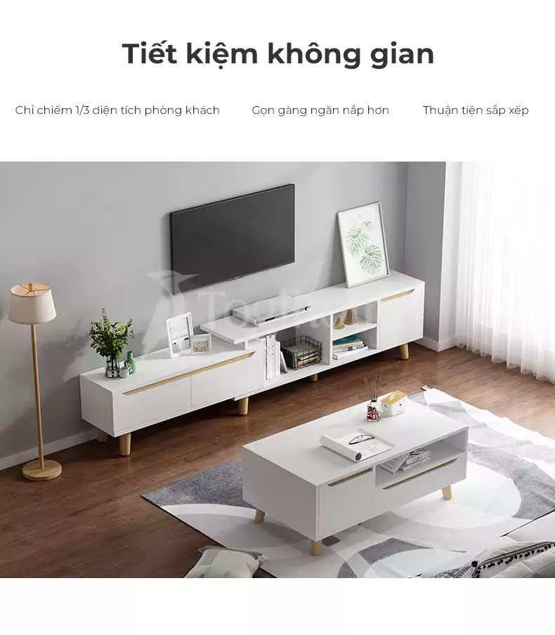  Bộ kệ tủ tivi kết hợp bàn trà KTV 076 thiết kế tối ưu không gian