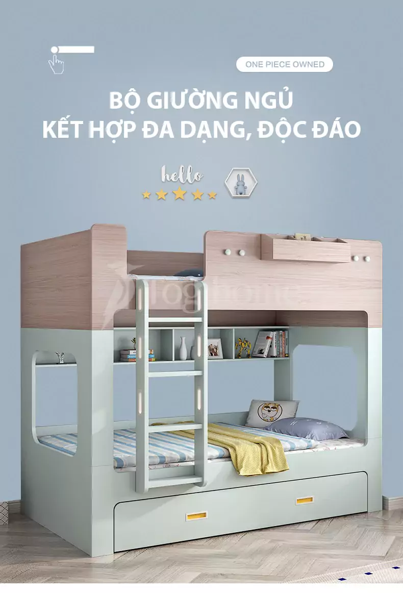 Giường ngủ 2 tầng thiết kế độ đáo, lưu trữ linh hoạt GN014