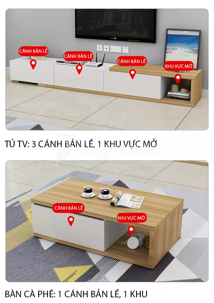 chi tiết của kệ tủ TV TVC013