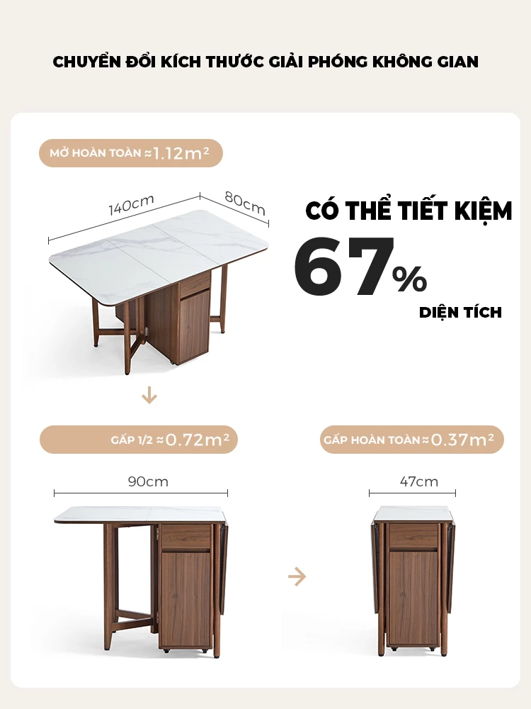 Bàn Ăn Gấp Gọn Gỗ Tự Nhiên Haigo BA350