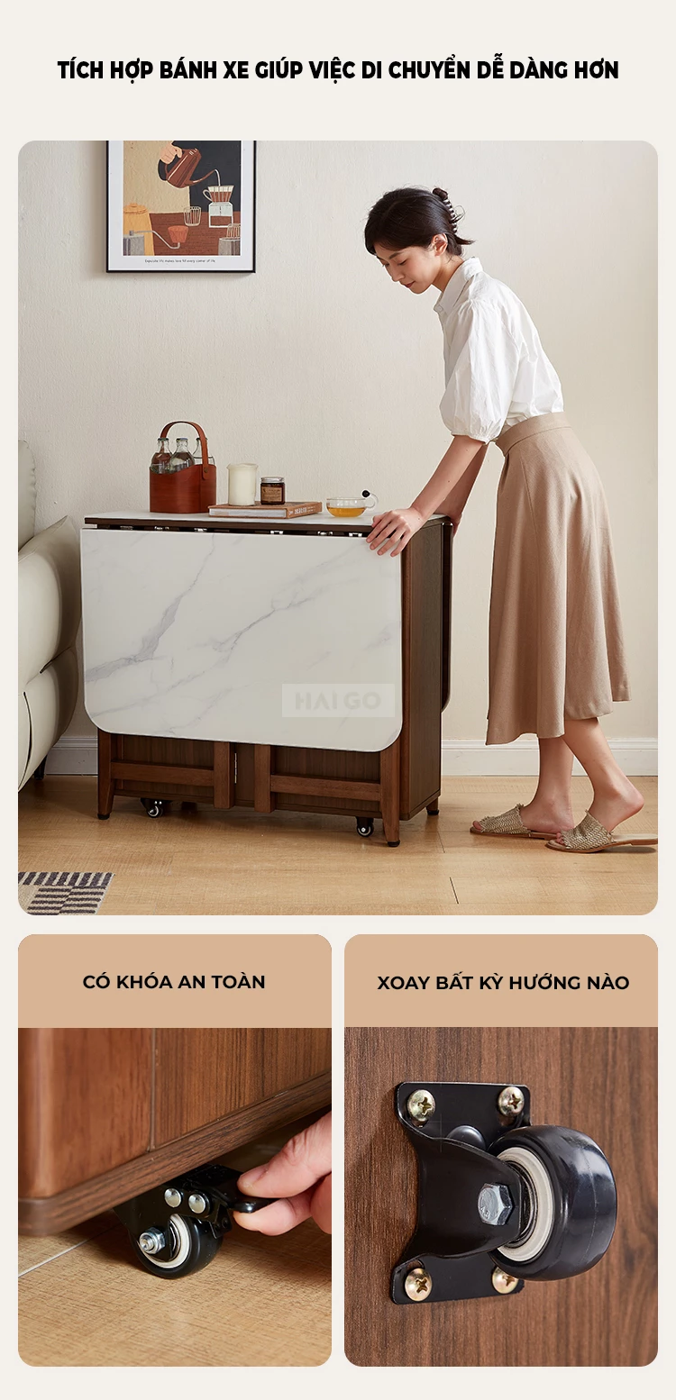 Bàn Ăn Gấp Gọn Gỗ Tự Nhiên Haigo BA350