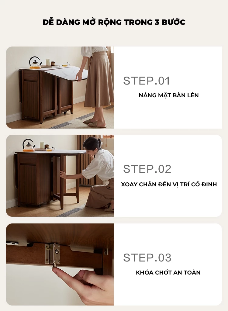 Bàn Ăn Gấp Gọn Gỗ Tự Nhiên Haigo BA350