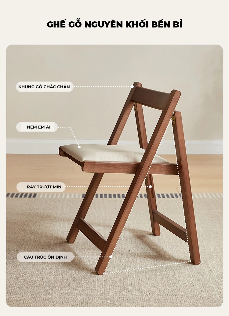 Bàn Ăn Gấp Gọn Gỗ Tự Nhiên Haigo BA350