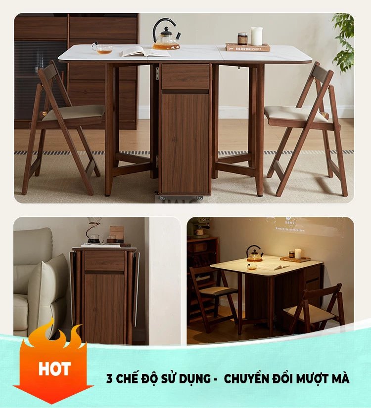 Bàn Ăn Gấp Gọn Gỗ Tự Nhiên Haigo BA350
