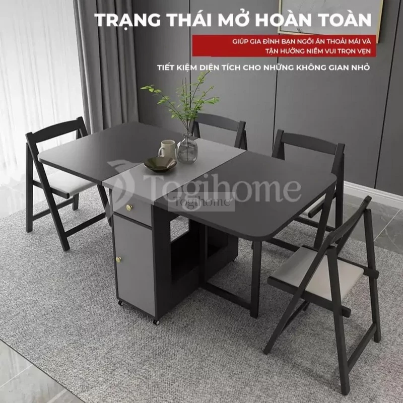 Bàn Ăn Gấp Gọn Kèm Ghế Nệm Da Thoải Mái Togismart 119 với thiết kế trạng thái mở rộng hoàn toàn mang đến nhiều tiện ích.
