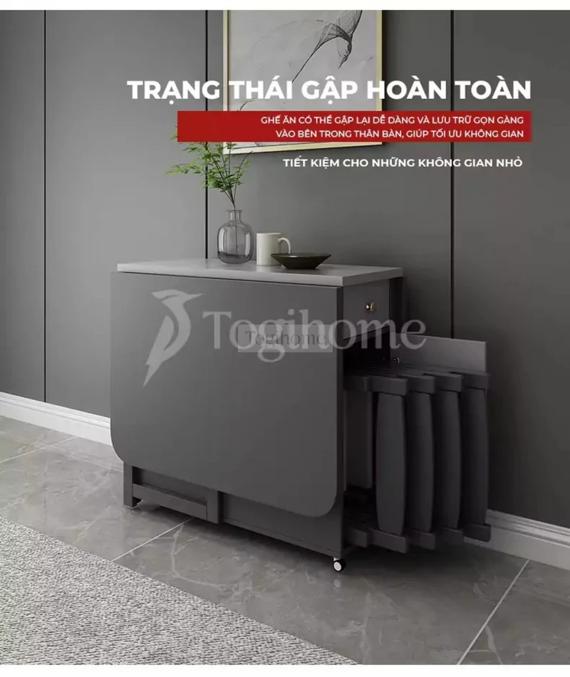 Bàn Ăn Gấp Gọn Kèm Ghế Nệm Da Thoải Mái Togismart 119 trạng thái gập hoàn toàn mang đến không gian sử dụng tiện lợi.