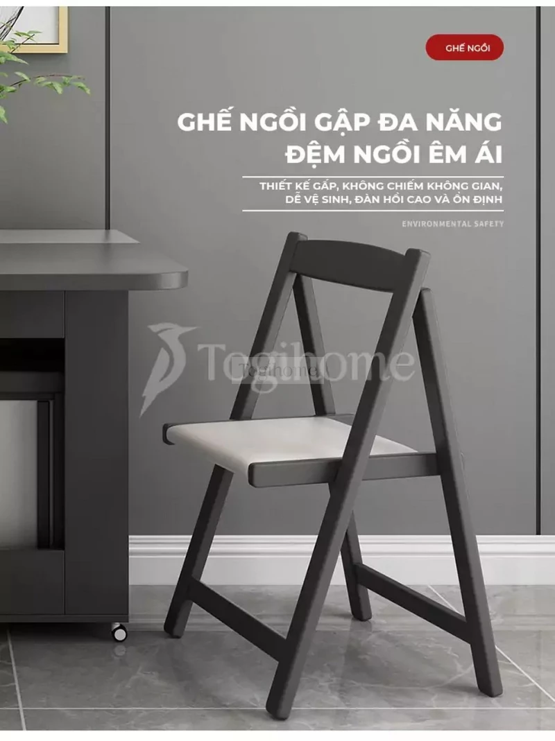 Bàn Ăn Gấp Gọn Kèm Ghế Nệm Da Thoải Mái Togismart 119 với thiết kế ghế ngồi tiện lợi và dễ dàng gập mở.