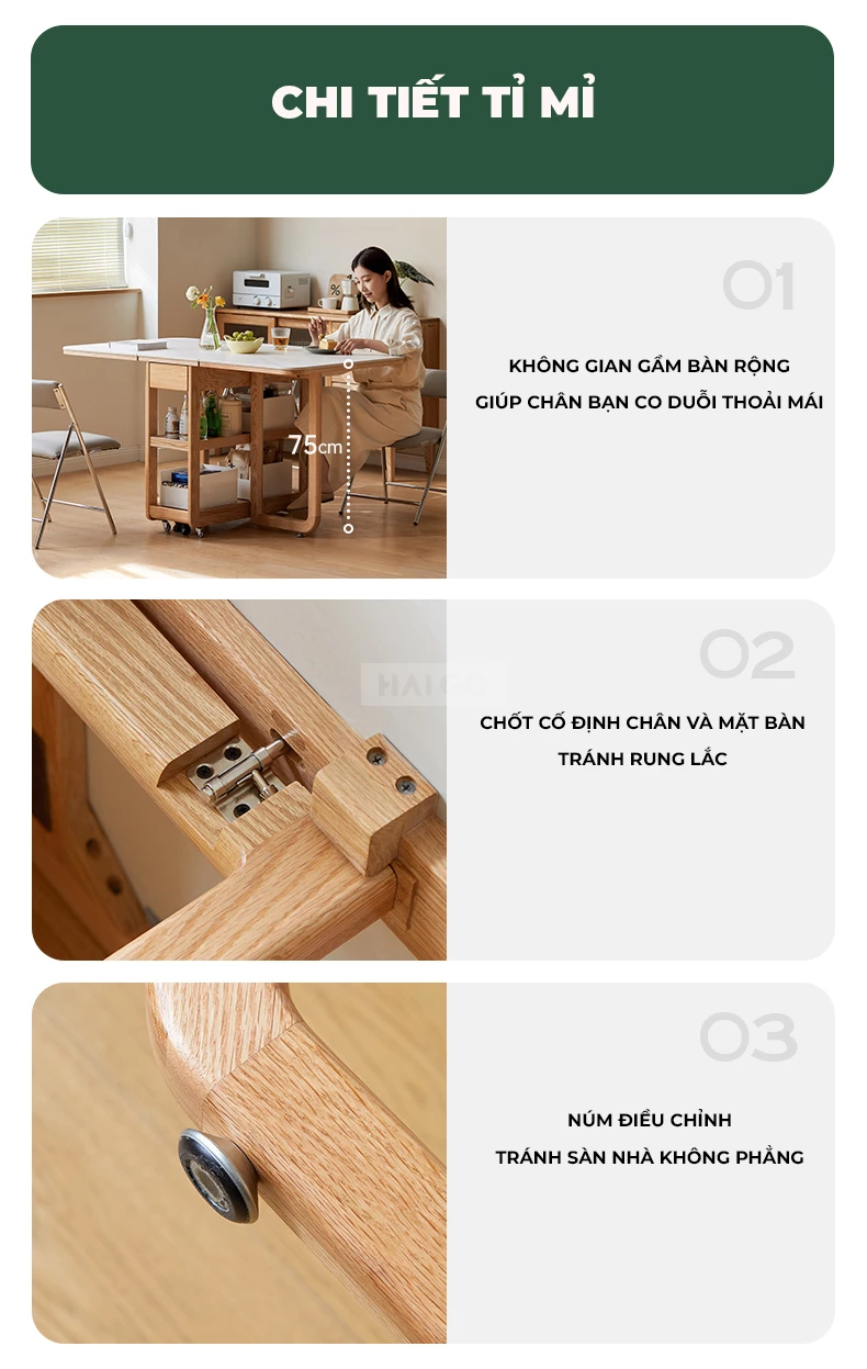 Bàn Ăn Gấp Gọn Kết Hợp Mặt Đá Tự Nhiên Cao Cấp Haigo BA356