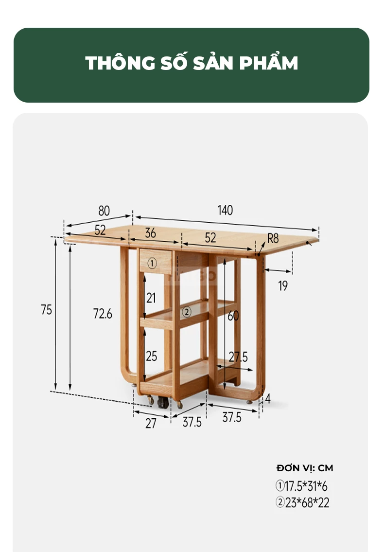 Bàn Ăn Gấp Gọn Kết Hợp Mặt Đá Tự Nhiên Cao Cấp Haigo BA356