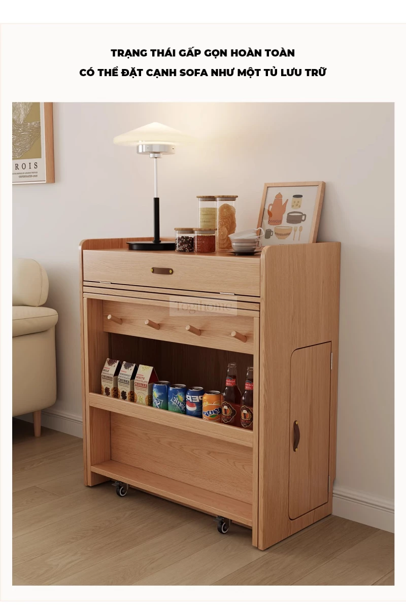 Bàn Ăn Gấp Gọn Thông Minh Togismart BA214 thiết kế hiện đại, tiện dụng, phù hợp căn hộ và gia đình muốn tối ưu diện tích. Chất liệu gỗ tự nhiên bền chắc, dễ dàng gấp mở linh hoạt, kết hợp mặt bàn sang trọng, mang đến sự tiện nghi và thẩm mỹ cho phòng ăn.