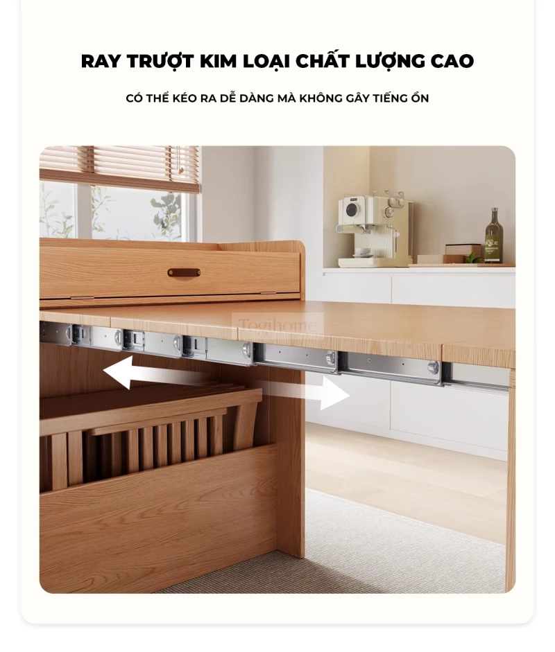 Bàn Ăn Gấp Gọn Thông Minh Togismart BA214 thiết kế hiện đại, tiện dụng, phù hợp căn hộ và gia đình muốn tối ưu diện tích. Chất liệu gỗ tự nhiên bền chắc, dễ dàng gấp mở linh hoạt, kết hợp mặt bàn sang trọng, mang đến sự tiện nghi và thẩm mỹ cho phòng ăn.