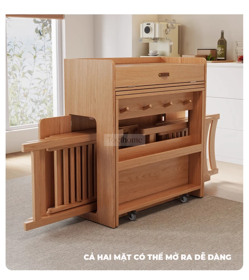 Bàn Ăn Gấp Gọn Thông Minh Togismart BA214 thiết kế hiện đại, tiện dụng, phù hợp căn hộ và gia đình muốn tối ưu diện tích. Chất liệu gỗ tự nhiên bền chắc, dễ dàng gấp mở linh hoạt, kết hợp mặt bàn sang trọng, mang đến sự tiện nghi và thẩm mỹ cho phòng ăn.