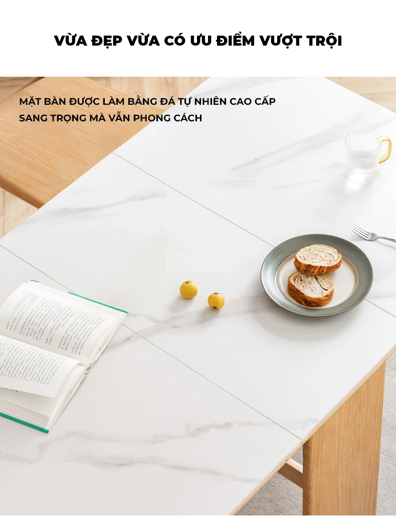 Bàn Ăn Gấp Mở Thông Minh Gỗ Tự Nhiên Mặt Đá Hiện Đại Togismart BA096 làm từ gỗ tự nhiên bền chắc, kết hợp mặt đá hiện đại sang trọng. Thiết kế gấp mở linh hoạt giúp tiết kiệm diện tích, phù hợp căn hộ chung cư và gia đình hiện đại, mang lại sự tiện nghi và điểm nhấn tinh tế cho phòng ăn.