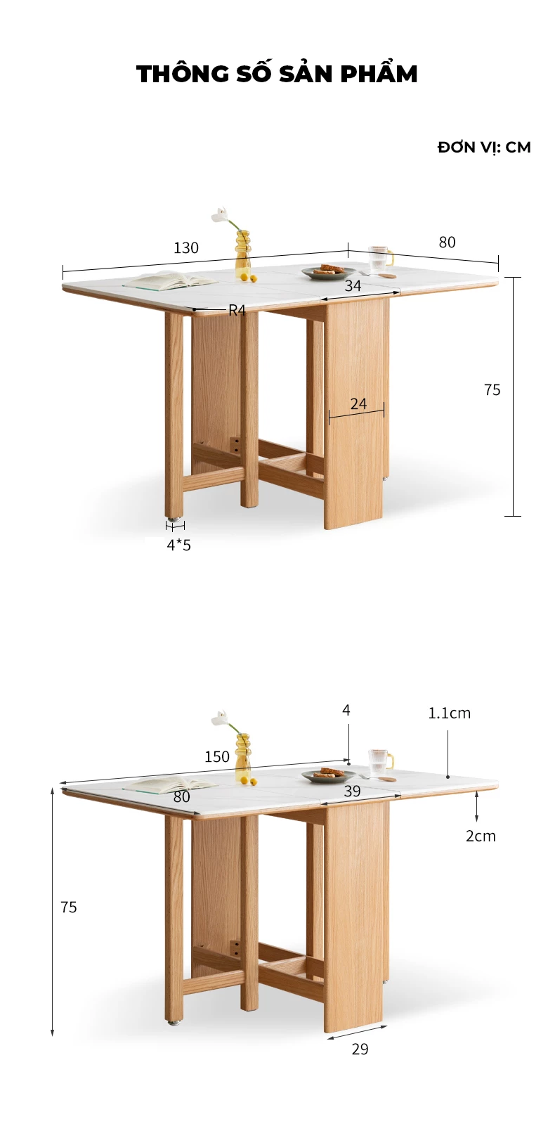 Bàn Ăn Gấp Mở Thông Minh Gỗ Tự Nhiên Mặt Đá Hiện Đại Togismart BA096 làm từ gỗ tự nhiên bền chắc, kết hợp mặt đá hiện đại sang trọng. Thiết kế gấp mở linh hoạt giúp tiết kiệm diện tích, phù hợp căn hộ chung cư và gia đình hiện đại, mang lại sự tiện nghi và điểm nhấn tinh tế cho phòng ăn.