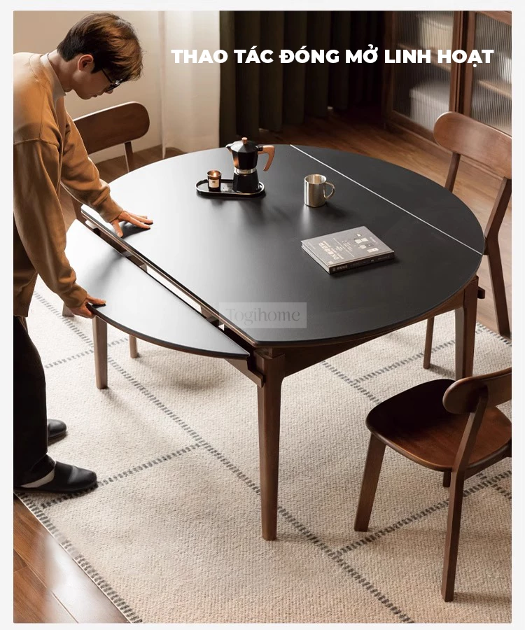 Bàn Ăn Gỗ Tự Nhiên Cao Cấp Phong Cách Hiện Đại Togismart BA215 thiết kế sang trọng, tinh tế, phù hợp nhiều không gian gia đình. Chất liệu gỗ tự nhiên bền chắc, vân gỗ đẹp, kết hợp kiểu dáng hiện đại, mang lại sự tiện nghi và điểm nhấn đẳng cấp cho phòng ăn.