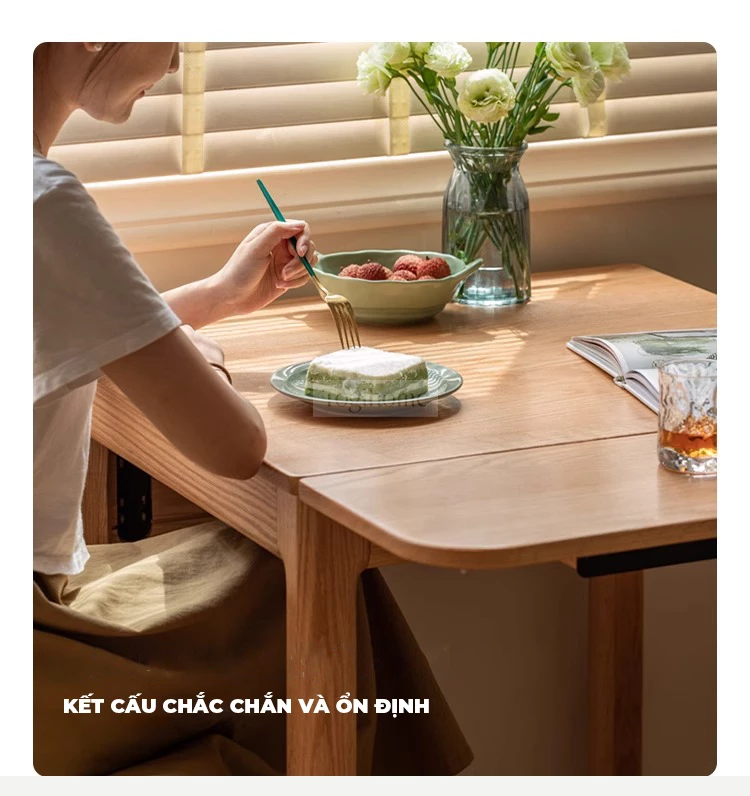 Bàn Ăn Gỗ Tự Nhiên Gấp Mở Linh Hoạt Togismart BA218 thiết kế hiện đại, tiện dụng, dễ dàng mở rộng khi cần và gấp gọn tiết kiệm diện tích. Chất liệu gỗ tự nhiên cao cấp, bền chắc, kết hợp kiểu dáng sang trọng, mang lại sự tiện nghi và điểm nhấn tinh tế cho phòng ăn