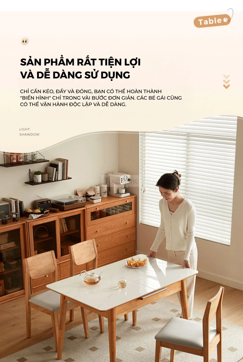 Bàn Ăn Gỗ Tự Nhiên Mặt Đá Tự Nhiên Hiện Đại Togismart BA 088 để bạn đăng lên website:  Bàn ăn gỗ tự nhiên Togismart BA 088 kết hợp mặt đá tự nhiên cao cấp, mang đến vẻ đẹp hiện đại và sang trọng. Thiết kế chắc chắn, tinh tế phù hợp với nhiều không gian sống. Sản phẩm lý tưởng cho những gia đình yêu thích phong cách tối giản, bền vững và đẳng cấp.