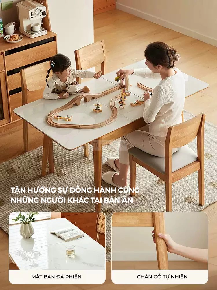Bàn Ăn Gỗ Tự Nhiên Mặt Đá Tự Nhiên Hiện Đại Togismart BA 088 kết hợp mặt đá tự nhiên cao cấp, mang đến vẻ đẹp hiện đại và sang trọng. Thiết kế chắc chắn, tinh tế phù hợp với nhiều không gian sống. Sản phẩm lý tưởng cho những gia đình yêu thích phong cách tối giản, bền vững và đẳng cấp.