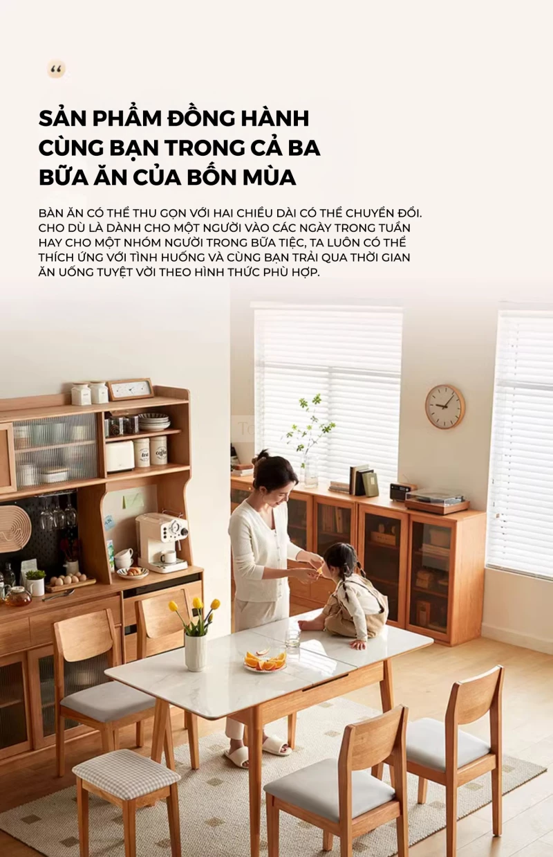 Bàn Ăn Gỗ Tự Nhiên Mặt Đá Tự Nhiên Hiện Đại Togismart BA 088 kết hợp mặt đá tự nhiên cao cấp, mang đến vẻ đẹp hiện đại và sang trọng. Thiết kế chắc chắn, tinh tế phù hợp với nhiều không gian sống. Sản phẩm lý tưởng cho những gia đình yêu thích phong cách tối giản, bền vững và đẳng cấp.