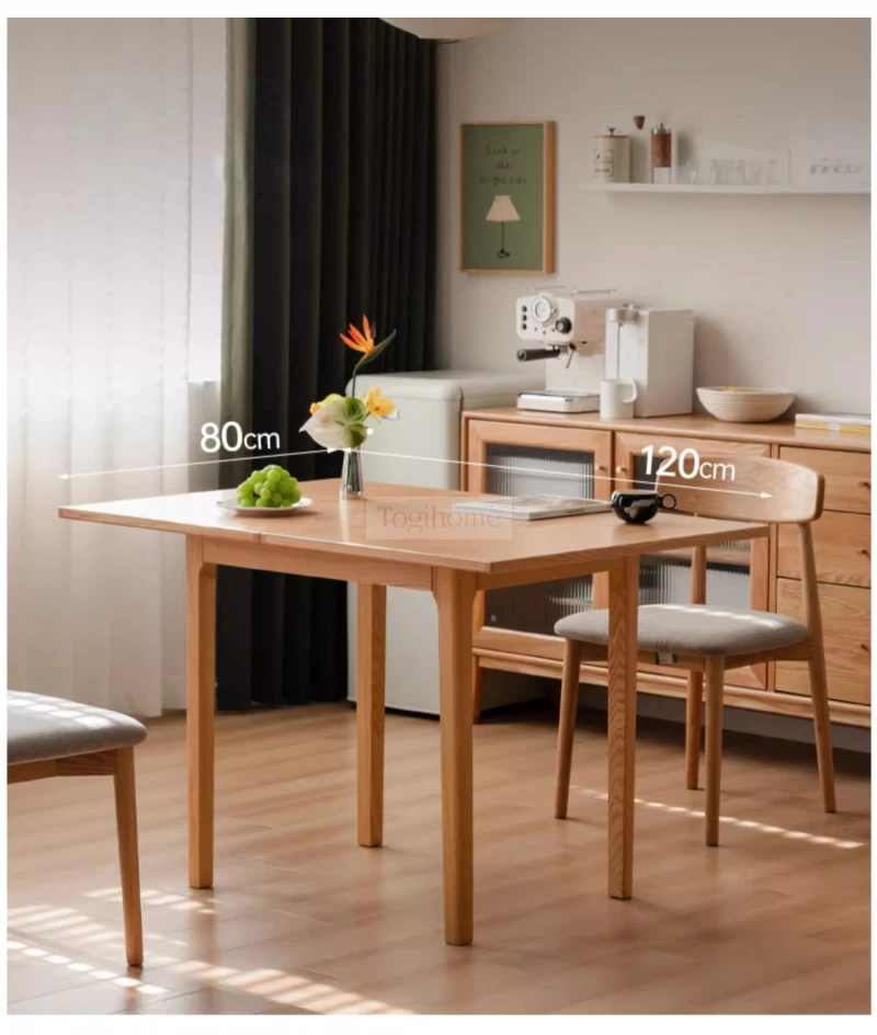 Bàn Ăn Gỗ Tự Nhiên Thông Minh Gập Mở Linh Hoạt Togismart BA218 thiết kế hiện đại, tiết kiệm không gian và dễ dàng điều chỉnh kích thước. Sản phẩm làm từ gỗ tự nhiên bền chắc, phù hợp gia đình nhỏ hoặc căn hộ chung cư, mang lại sự tiện nghi và thẩm mỹ cho phòng ăn.