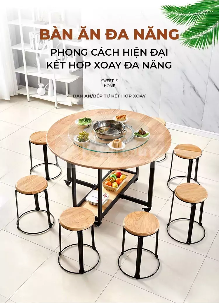 Bàn Ăn Gỗ Tự Nhiên Tích Hợp Bếp Lẩu Haigo BA090