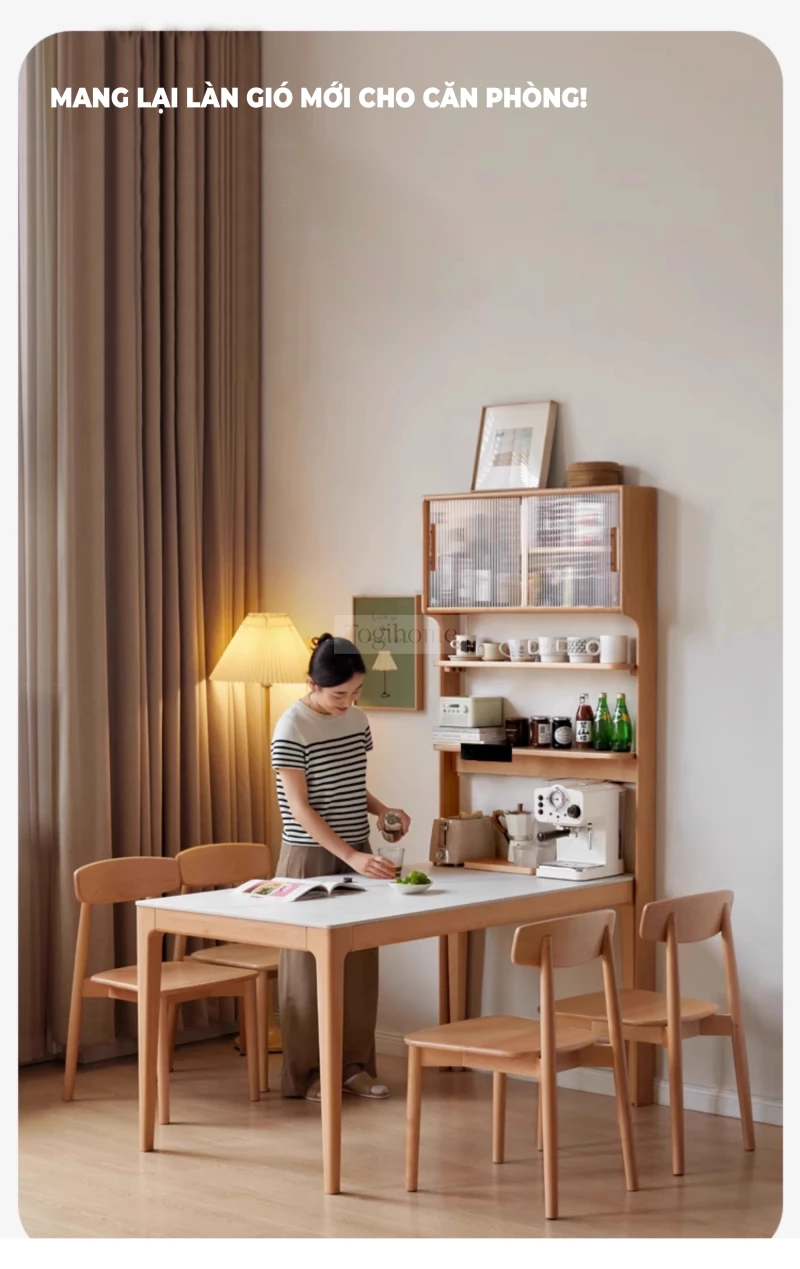 Bàn Ăn Mặt Đá Gỗ Tự Nhiên Kết Hợp Kệ Hiện Đại Togismart BA215 thiết kế sang trọng, đa năng, phù hợp không gian sống tiện nghi. Chất liệu gỗ tự nhiên bền chắc kết hợp mặt đá cao cấp, dễ vệ sinh. Kệ đi kèm giúp lưu trữ gọn gàng, tối ưu diện tích và tạo điểm nhấn thẩm mỹ