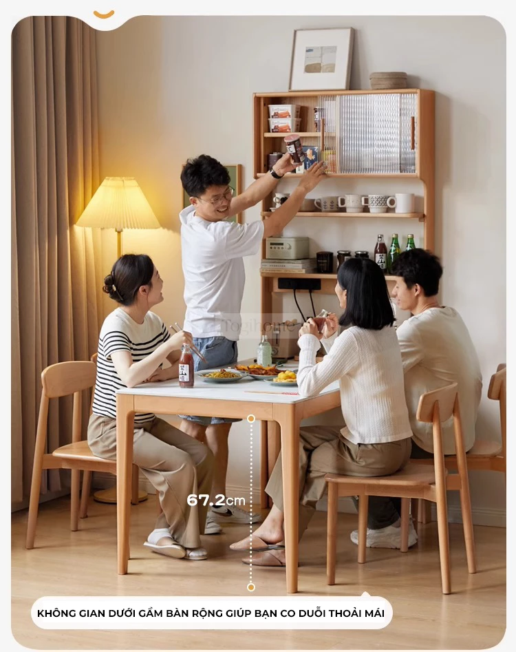 Bàn Ăn Mặt Đá Gỗ Tự Nhiên Kết Hợp Kệ Hiện Đại Togismart BA215 thiết kế sang trọng, đa năng, phù hợp không gian sống tiện nghi. Chất liệu gỗ tự nhiên bền chắc kết hợp mặt đá cao cấp, dễ vệ sinh. Kệ đi kèm giúp lưu trữ gọn gàng, tối ưu diện tích và tạo điểm nhấn thẩm mỹ
