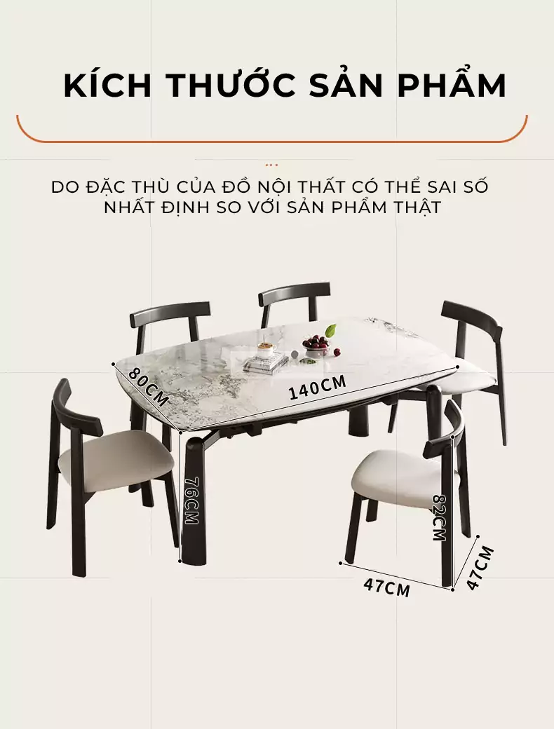 kích thước chi tiết của Bàn ăn sang trọng phong cách độc đáo KC35