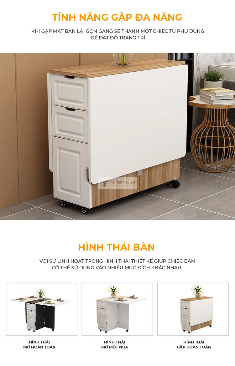 thiết kế gấp gọn thông minh của Bàn ăn thông minh gấp gọn cánh huỳnh KC59