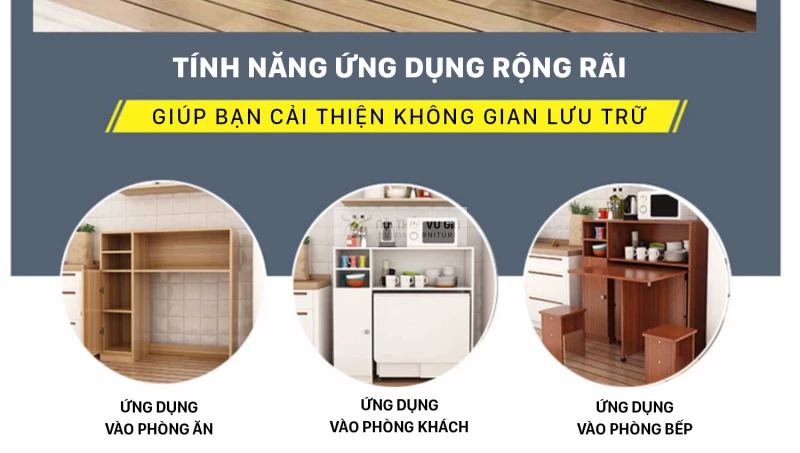 thiết kế phù hợp với nhiều không gian  của Bàn ăn thông minh gấp gọn kết hợp tủ KC57