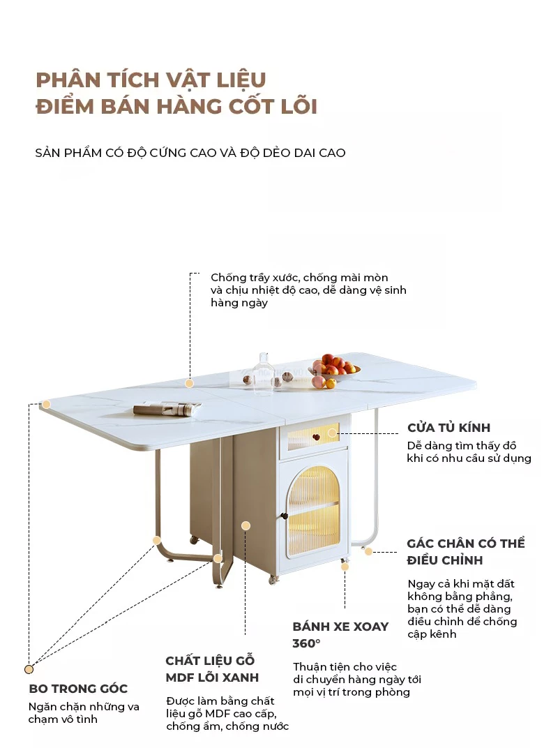 chi tiết chất liệu của Bàn ăn thông minh gấp gọn thiết kế sang trọng KC70