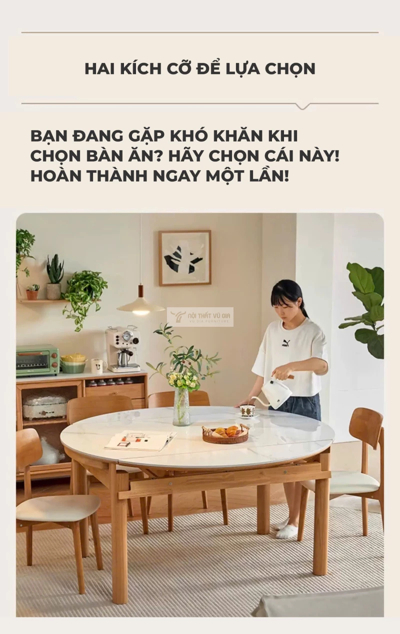 tùy chọn kích thước và màu sắc của Bàn ăn thông minh gỗ tự nhiên cao cấp KC85