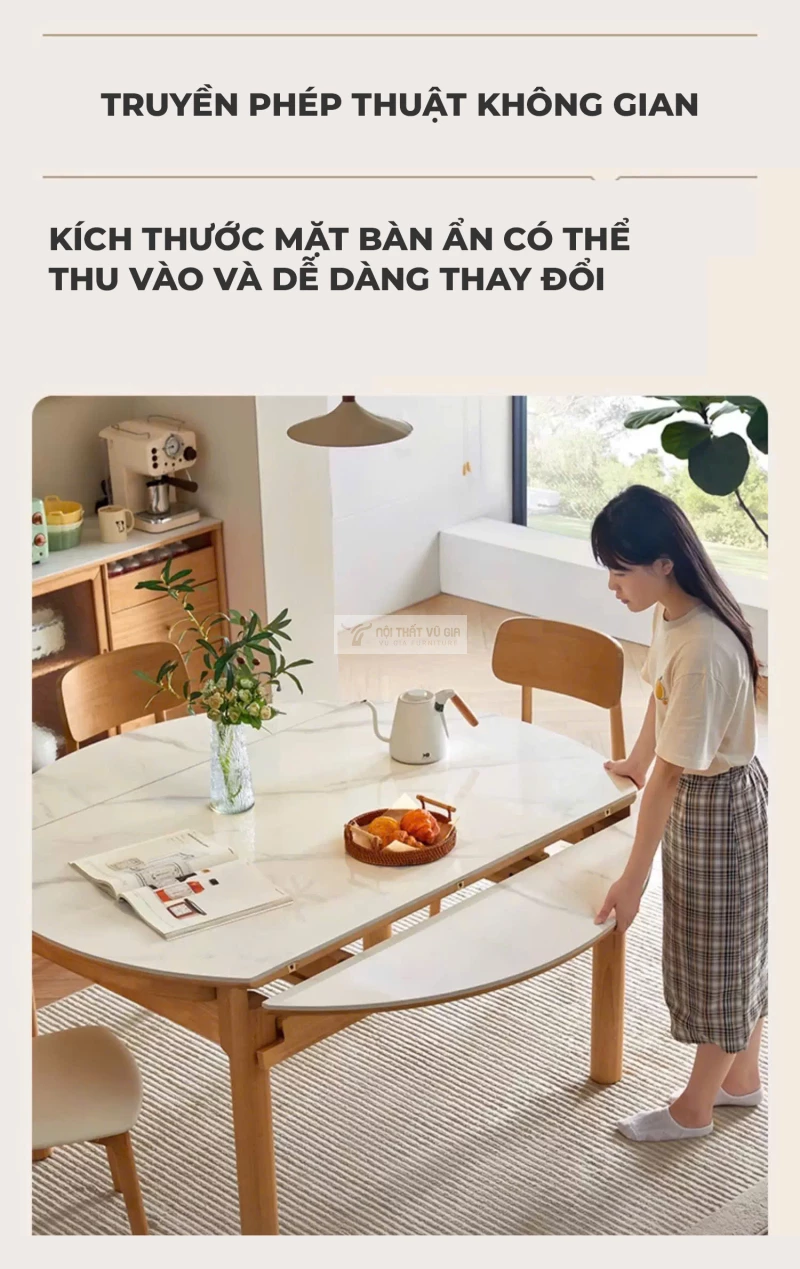 thiết kế mặt bàn ẩn linh hoạt của Bàn ăn thông minh gỗ tự nhiên cao cấp KC85