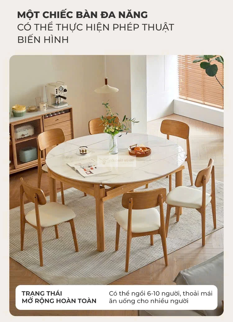 trạng thái mở rộng hoàn toàn của Bàn ăn thông minh gỗ tự nhiên cao cấp KC85