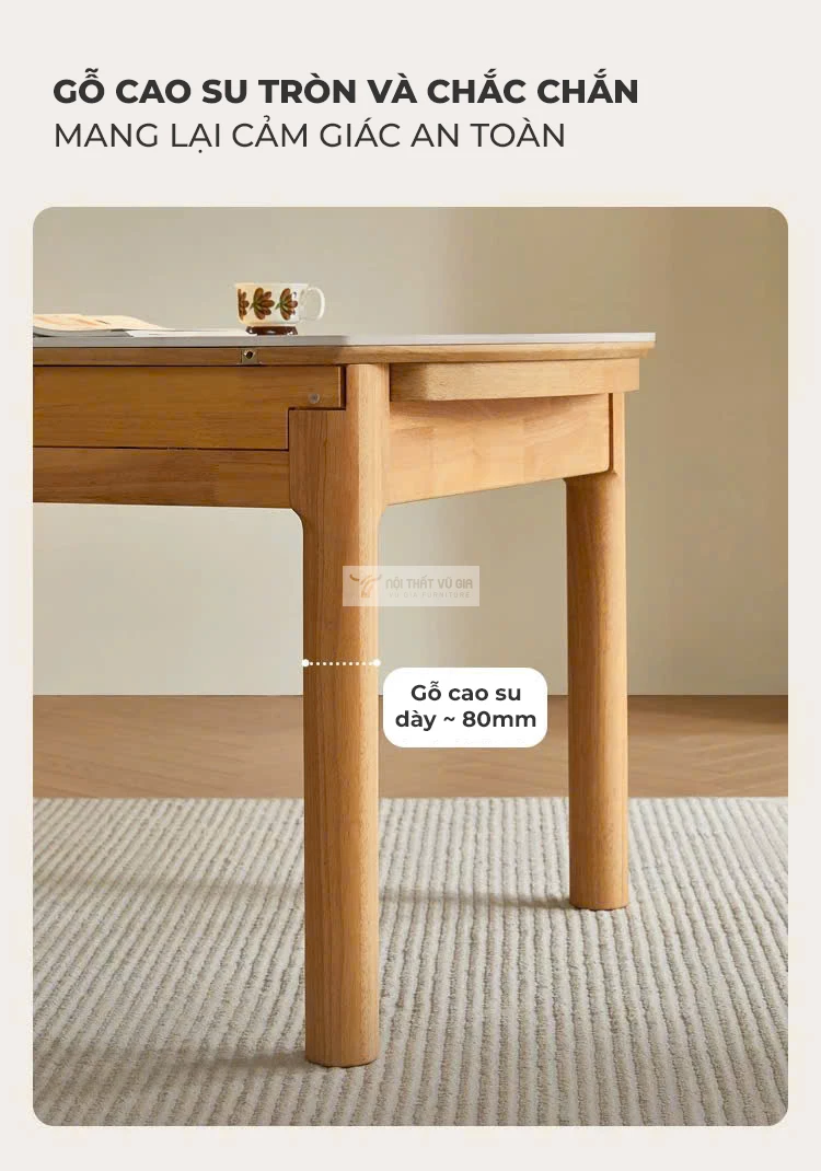 Bàn ăn thông minh gỗ tự nhiên cao cấp KC85 sử dụng chân gỗ chắc chắn