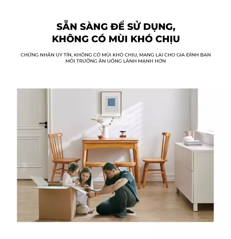 Bàn ăn thông minh gỗ tự nhiên, ghế nệm cao cấp KC09 - MÀU VÀNG sử dụng chất liệu không mùi an toàn