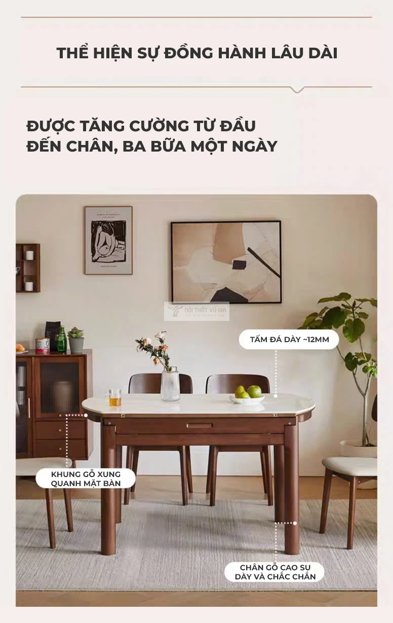 kết cấu chất liệu của Bàn ăn thông minh gỗ tự nhiên  màu nâu sang trọng KC84