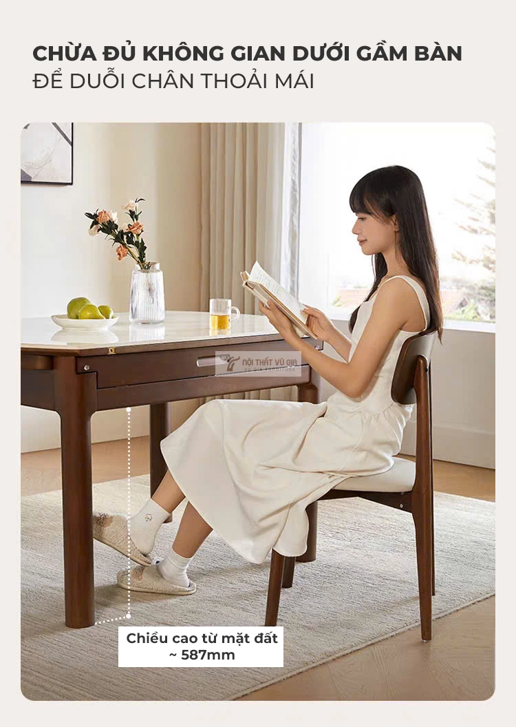 thiết kế không gian gầm bàn rộng rãi của Bàn ăn thông minh gỗ tự nhiên  màu nâu sang trọng KC84
