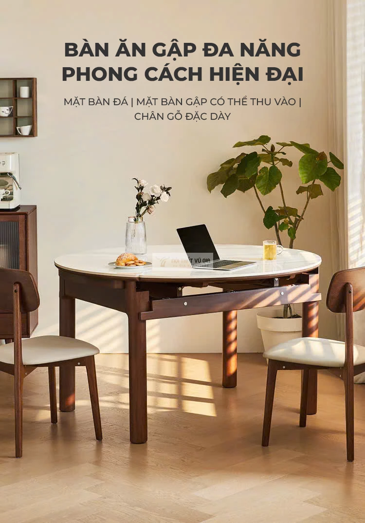 Bàn ăn thông minh gỗ tự nhiên  màu nâu sang trọng KC84