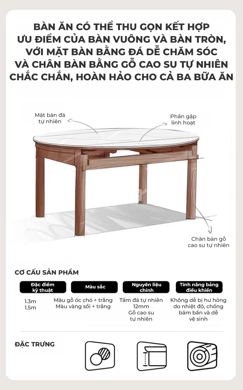 thiết kế linh hoạt của Bàn ăn thông minh gỗ tự nhiên  màu nâu sang trọng KC84