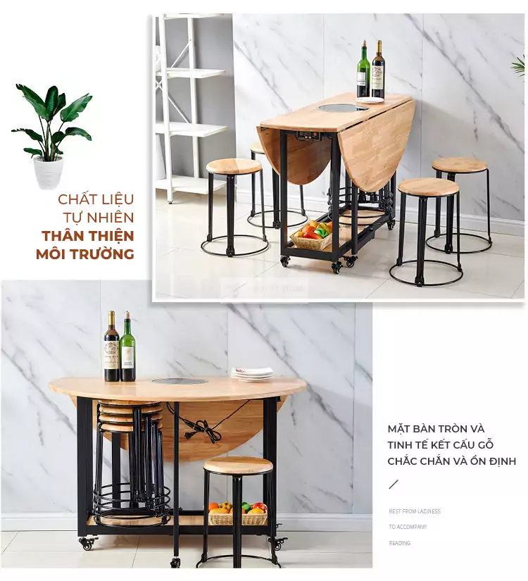 B&agrave;n ăn th&ocirc;ng minh gỗ tự nhi&ecirc;n t&iacute;ch hợp bếp từ hiện đại KC02-GTN sử dụng chất liệu an to&agrave;n