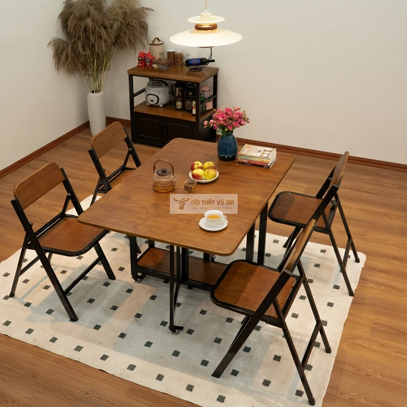 Bàn ăn thông minh gỗ tự nhiên Vũ Gia thiết kế hiện đại, linh hoạt KC87